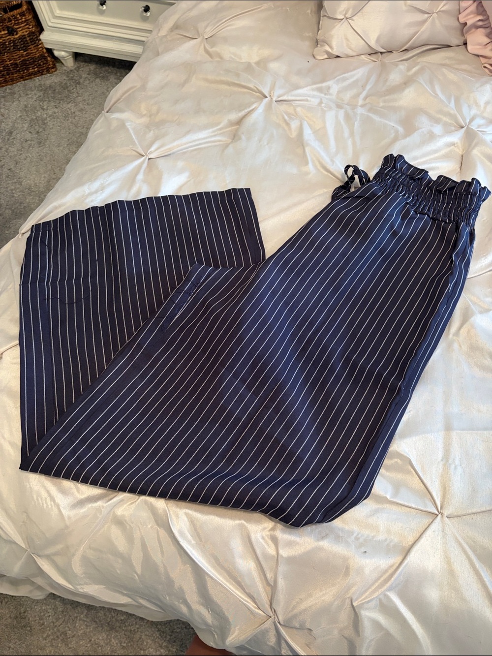 SHEIN Navy Blue Pinstripe Wide Leg Pants